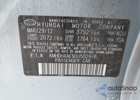 2013 Hyundai Elantra Limited из США, поврежденный, VIN KMHDH4AE9DU502978